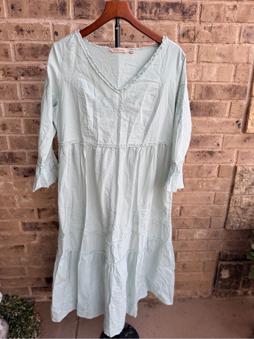 Soft Surroundings Anastasia Nightgown Cumulus Blue Embroidered Maxi Dress Sz M - Picture 3 of 15